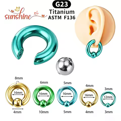 1PCS ASTM F136 Titanium Hinged Segment Hoop Earrings Large Size Nose Rings 10G-0G 2mm-10mm Seamless 