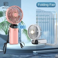 Portable Fan Rechargeable Mini Fan Fold Fan LED Display USB Cooling Fan battery Neck Fan Foldable Handheld Fan small fan electric camping kipas mini usb 手持风扇
