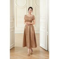 MY WAY Women's Red Velvet Party Dress Elegant Off Shoulder Flared Dress 9MD21352