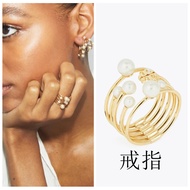 Real new Shot❤ Daily Accessories Series Gold Metal Hollow Artificial Pearl Multi-Layer Double T Logo