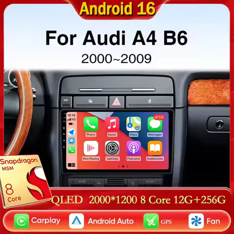 For Audi A4 B6 2000-2009 Android 16 2K QLED CarPlay Auto Car Radio Multimedia Video Player GPS Stere