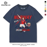 Dynamic Running Cartoon Erling Haaland Norway National Team Jersey Goal Letter Crest Print Casual So