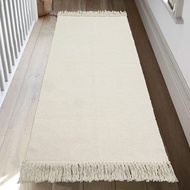 Collive Kitchen Runner Rug, 2' x 4.3' Hand-Woven Reversible Washable Rug, White/Beige Cotton Modern 