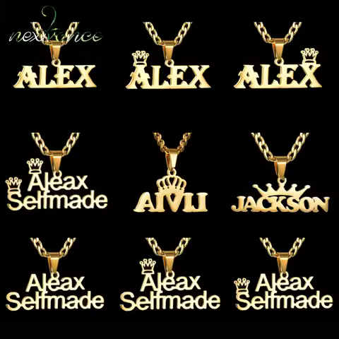 Nextvance Custom Crown Name Pendant Necklace 5mm NK Chain Personalized Pendant Nameplate Necklace Fo