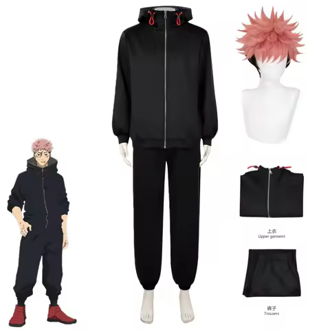Anime Itadori Yuji Cosplay Costume Wig Yuji Itadori Halloween Party Suit