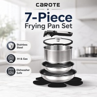 CAROTE 7-Piece Frying Pan Set - Stainless Steel, Compatible with IH and Gas Stoves, Dishwasher Safe,