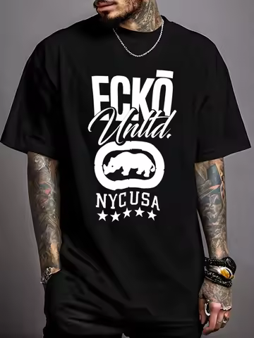 T Shirt For Man 100% Cotton Summer Ecko Unltd. NYC USA 5-star Print Casual Slim Fit Round Neck Short