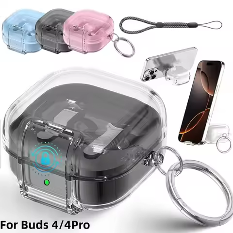 Phone Stand Case for Samsung Galaxy Buds 4 Pro/ Buds 4 Earbuds Case Accessories with Carabiner & Lan
