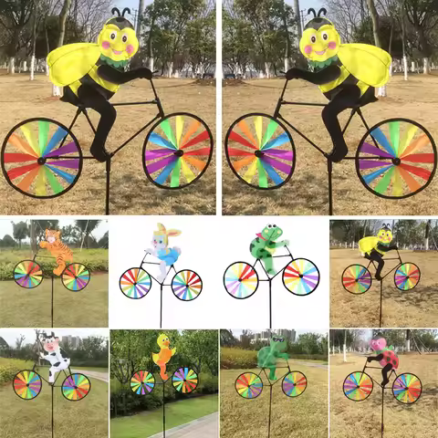 Hot Selling Cute 3D Animal on Bike Windmill Wind Spinner Whirligig Garden Lawn Yard Decor AUG25