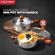 Propappa - Stainless Steel Sauce Noodle Cooking Pot with Glass Lid and Handle (16CM) | Periuk Keluli