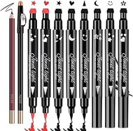 10 Pack Liquid Eyeliner Stamp Set with 8Pcs Eyeliner Stamp and 2Pcs Eyebrow Pencil, Waterproof Smudgeproof Eyeliner Long Lasting Eyeliner Pen (Heart/Flower/Moon/Star/Smiley /Triangle Seal Stamp)