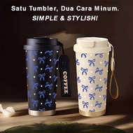 Tumbler Coquette Ribbon 500ml Stainless Steel 316 Portable Drinking Bottle Simple Stylish & Aestheti