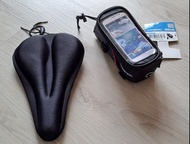 Bicycle seat gel padding + smart phone bag (attach to top tube)  自行車座椅凝膠墊 + 智慧型手機包(連接到頂管)