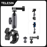 TELESIN Motorcycle Bicycle Rail Mount Clamp with 360 degree Ball Mount Clip For Gopro Hero 12 11 10 9 8 7For Phone Action Camera