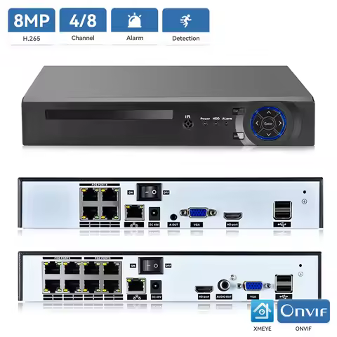 4K 8MP CCTV POE NVR 4CH/8CH 4K For IEEE802.3af 48V POE IP Camera Security System Remote Access Face 