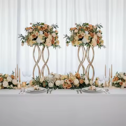 Hollow gold metal flower stand, special-shaped vase, party wedding celebration stage aisle, banquet