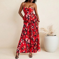 Women's All-Over Printed Spaghetti Straps Ruffled Wide-Leg Jumpsuit Women Vacation Outfits For Summe