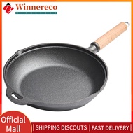 【winnereco】Cast Iron Frying Pan Round Skillet Wooden Handle Camping Frying Pan Multi-Function Saute