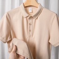 [5A Antibacterial] Apricot 230G Heavy Weight Pearl Cotton Short-Sleeved Polo Shirt Pure Color Loose 