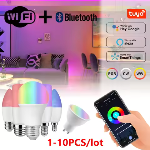 tuya Rgb Smart Light Bulb Dimmable Gu10 C37 A60 T37 E14 E27 B22 Wifi Led Magic Lamp AC85-265V 6W 10W