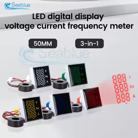 50MM 3 in 1 Digital Display Voltage Current Frequency Meter LED Frequency Tester AC 60-500V 0-100A 2