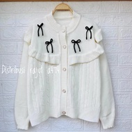 ATASAN BAJU CARDIGAN RAJUT KANCING MOTIF RENDA PITA LUCU WANITA KOREA