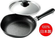 柳宗理 高碳鋼氮化加工單手網紋煎鍋 25cm (附不鏽鋼蓋)/鐵煎鍋