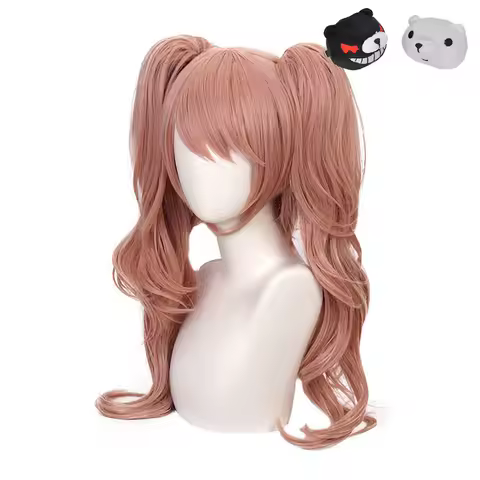 Anime Enoshima Junko Cosplay Wigs Bear Headwear 75cm Long Women Party Enoshima Cosplay Heat Resistan