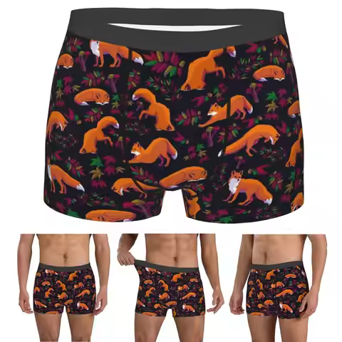 Boxer Underpants Shorts Forest Fox Panties Men Comfortable Underwear for Homme Man Boyfriend Gift