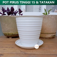 1 Set Pot Bunga Plastik Pot Pirus Tirus Pot Tawon Tinggi 15 cm dan Tatakan Putih