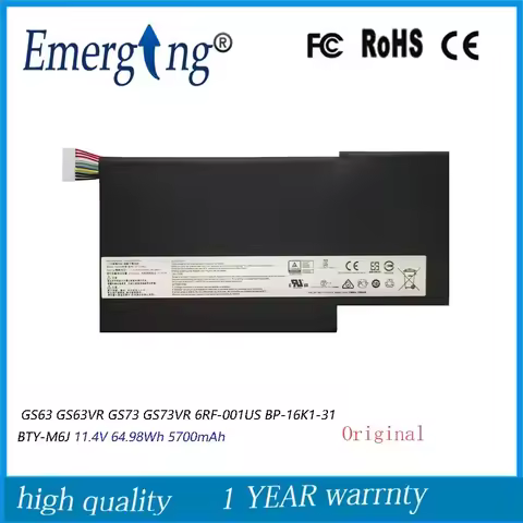 BTY-M6J Battery For MSI GS63 GS63VR GS73 GS73VR 6RF-001US BP-16K1-31 11.4V 64.98Wh 5700mAh