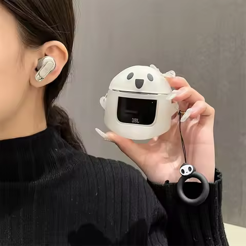 3D Earphone Case for JBL TOUR PRO 2,Soft Silicone Funny Cartoon Ghost Shockproof Protective Cover fo