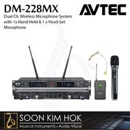 AVTEC DM-228MX Dual Ch. UHF Wireless Microphone System With 1 X Hand-Held & 1 X Head-Set Microphone 