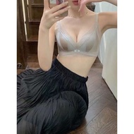 Ladies Underwear Light Luxury Satin Cup Surface Stitching Flower Lace Breathable Latex Cotton Q-Elas