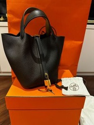 Hermes Picotin 18 菜籃子 黑色 黑檀木棕 三拼色 金扣 愛馬仕