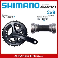 SHIMANO SORA R3000ข้อเหวี่ยง2X9จักรยานเสือหมอบความเร็ว170มม. 50-34ตันพร้อมอุปกรณ์รถจักรยานยึดด้านล่า