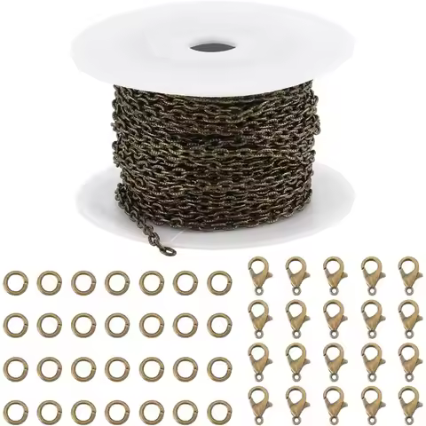 32.8Feet/ 10m Antique Bronze Chains Bulk Jewelry Textured Cable Chain Spool 5x3.5mm 20Pcs Lobster Cl
