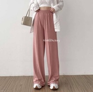 Higos Celana Cutbray Knit Wanita Highwaist Jumbo / Celana Panjang Flare Pants Rib Premium Motif Salu