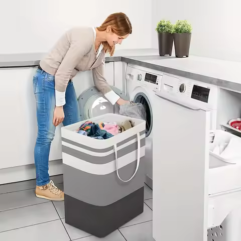 Foldable Freestanding Laundry Hamper Extra Large Waterproof Laundry Hamper with Extended Handle - Fo