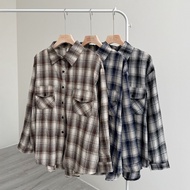 [Fee Arrive The Next Day 3 Colors] Loose Double Pocket Brushed Flannel Contrast Color Checked Breast
