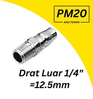 Sambungan Selang Angin Kompresor Coupler Semprotan Angin Menggunangan PM20 Type20 Drat Luar 1/4" ata