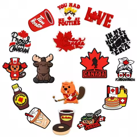 16Pcs Canada Series Hockey Maple Leaves Shoe Charms for DIY Bracelet Wristband Shoes Accessories