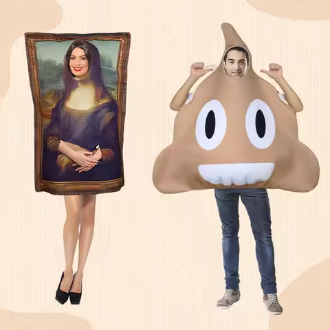 Funny Daddy Poo Costume & Mona Lisa Parody Mural Cosplay Outfit for Halloween School Party Parent-Ch