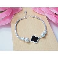 990 Pure Silver Beads Bracelet with Black Enamel Charm / Rantai Tangan Perak 990 (K107)