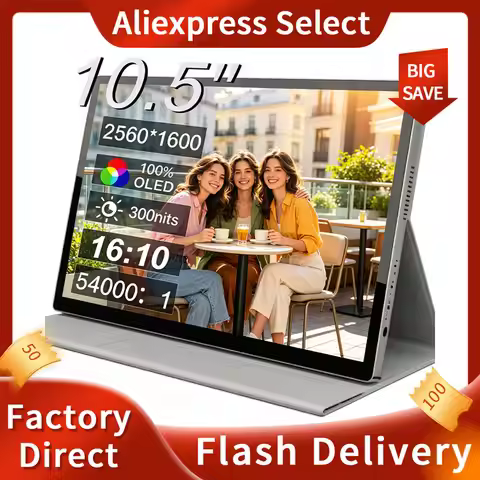 10.5 Inch 2K OLED Portable Monitor 2560x1600 Touch Screen IPS‑Level Display HDMI Type‑C External Sec