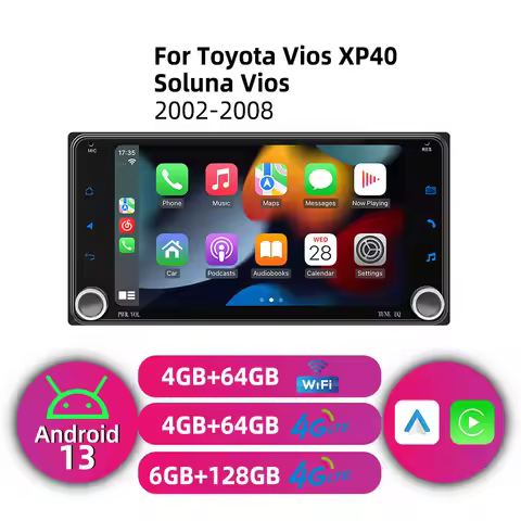 2Din Car Radio for Toyota Vios XP40 Soluna Vios 2002-2008 Multimedia Wireless Carplay & Android Auto