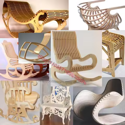 15pcs Chair Design File Rocking Chair Furniture Template CNC Laser Cut Files DXF CDR Vector for Lase