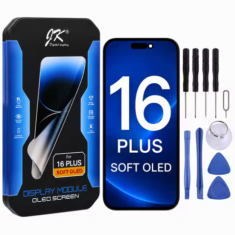 JK Soft OLED Display Assembly for iPhone 16Plus Screen Replacement Digitizer With Repair Tools