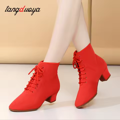 Women Latin High Top Dance Shoes Salsa Jazz Dancing Boots Female High Heels 3.5cm/5.5cm Outdoor Adul