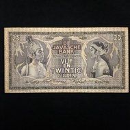 Uang Kuno Seri Wayang 25 Gulden Thn 1939 Ttd J.C.V. Waveren XF Ready